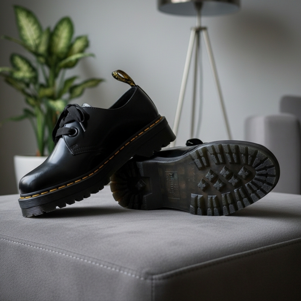 Dr. Martens Black Platform Shoes with Ribbon Laces
